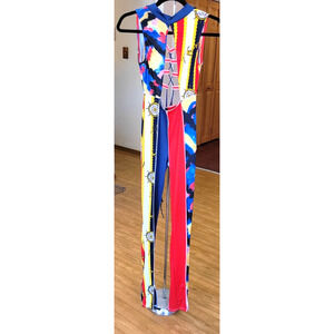 Lace Up Jumpsuit Sz Small Bodycon Multicolor Mob Vamp Futuristic Festival Rave